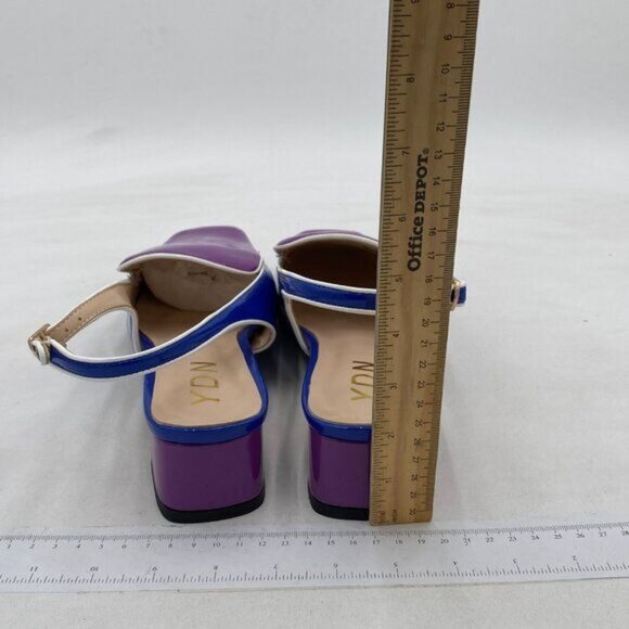 YDN Blue and Purple Closed Square Toe Block Low Heels Slingback Loafer Shoes - Picture 5 of 8